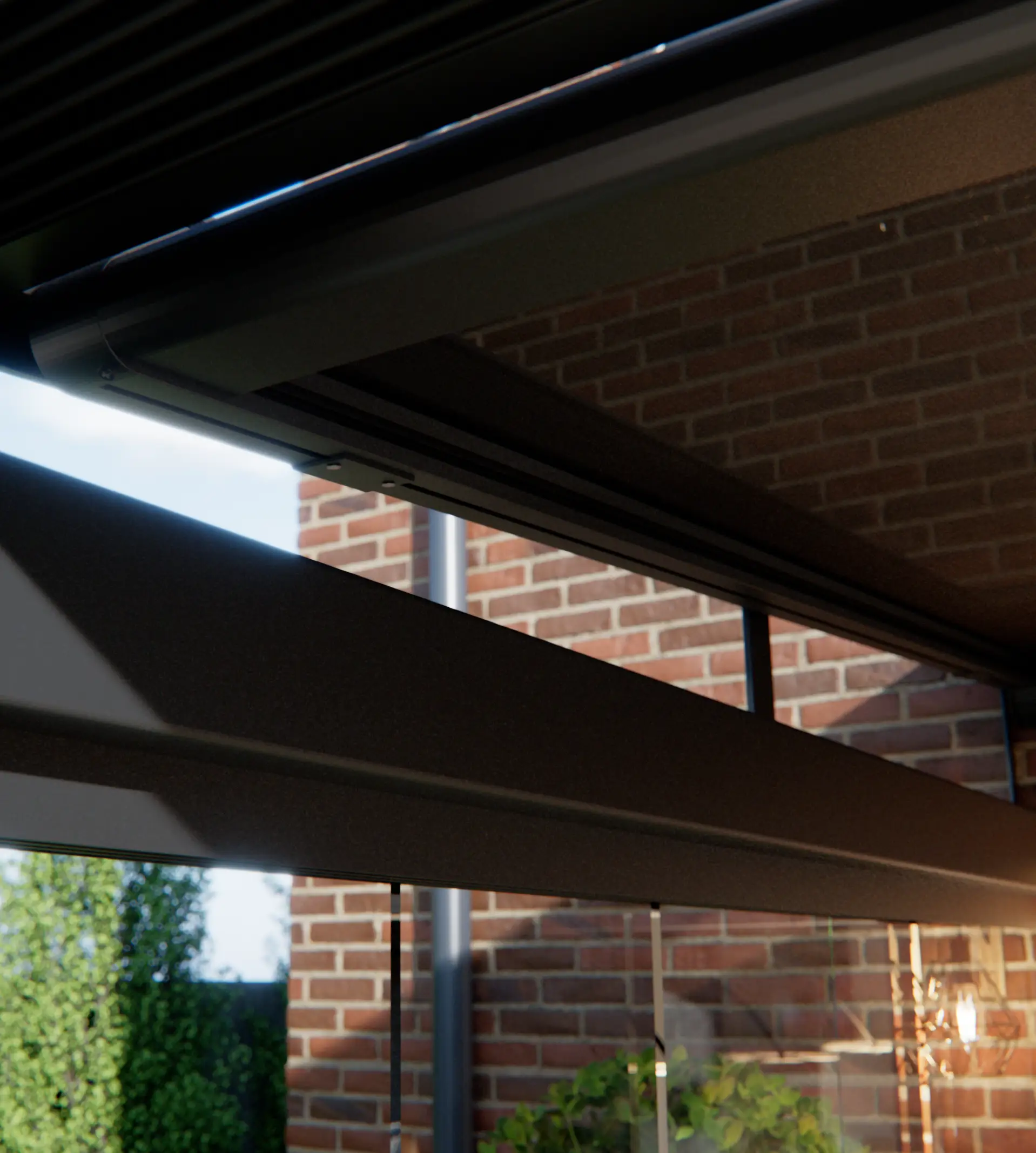 Side view of black under-roof sun shading
