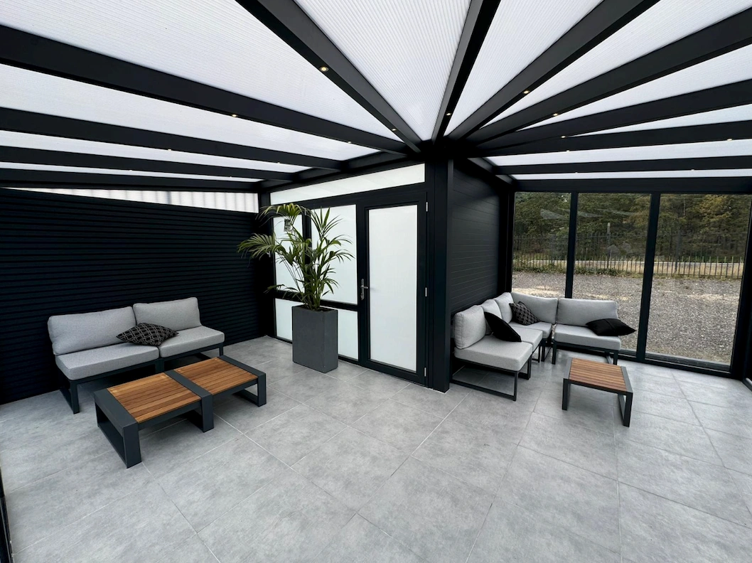 Large garden room with a black finish